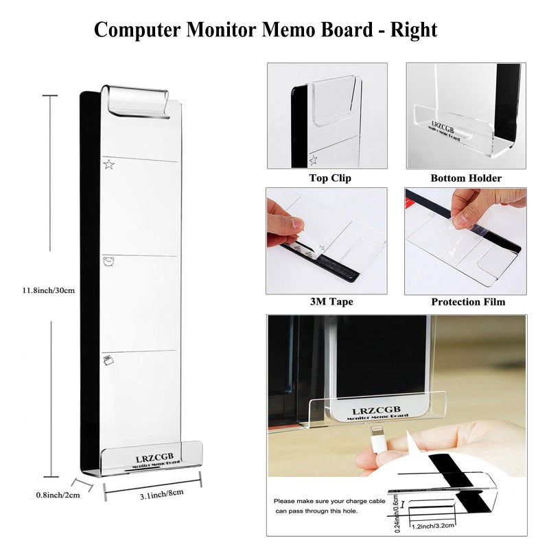 LRZCGB Acrylic Monitor Sticky Note Holder Transparent Message Board Reminder for Computer Screen (Right) - Image 2